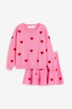 Ensemble Fille 2 Pièces Pull & Jupe en Maille Motif Cœurs - H&M