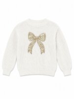 Pull Fille en Maille Tricot avec Motif Nœud en Perles & Séquins - Blanc Écru - Image 2