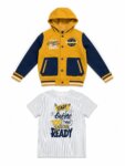 Ensemble Garçon 2 Pièces Veste Teddy à Capuche & T-Shirt Imprimé Style Varsity / Racing