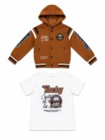 Ensemble Garçon 2 Pièces Veste Teddy à Capuche & T-Shirt Imprimé Style Varsity / Racing - Image 3