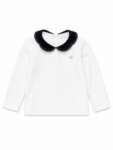 T-Shirt Fille à Col Claudine Festonné Contrastant - Manches Longues Style Preppy
