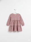 Robe Fille à Volants Imprimé Léopard - Rose Poudré & Manches Longues