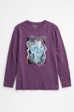 Lot de 2 T-Shirts / Pulls Légers Garçon Manches Longues Imprimés Graphiques Streetwear - Beige & Violet - Image 3
