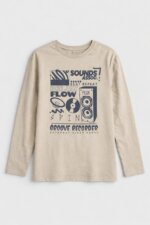 Lot de 2 T-Shirts / Pulls Légers Garçon Manches Longues Imprimés Graphiques Streetwear - Beige & Violet - Image 4