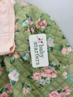 Ensemble Bébé Fille 3 Pièces Floral Matelassé - Robe-Tunique Vert Sauge, Legging Rose Poudré & Bandeau Assorti - Image 4