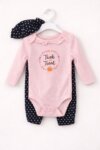 Ensemble Bébé Fille 3 Pièces - Body Manches Longues à Volants, Pantalon Imprimé & Bonnet Assorti
