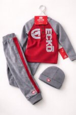 Ensemble Bébé Garçon 3 Pièces Ecko Unltd. - Pull Henley Bicolore, Jogging à Bandes & Bonnet Assorti