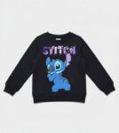 Sweat-Shirt Enfant Disney Stitch Noir - Col Rond & Typographie Violette