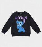 Sweat-Shirt Enfant Disney Stitch Noir - Col Rond & Typographie Violette