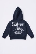 Sweat à Capuche Enfant Bleu Marine Demi-Zip - Imprimé "LTD ADVENTURE" & Poche Ventrale - Image 2