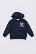 Sweat à Capuche Enfant Bleu Marine Demi-Zip - Imprimé "LTD ADVENTURE" & Poche Ventrale