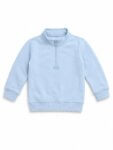 Sweat Enfant Col Montant Demi-Zip Bleu Ciel - Molleton Doux Uni