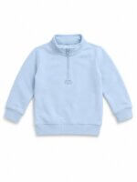 Sweat Enfant Col Montant Demi-Zip Bleu Ciel - Molleton Doux Uni