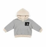 Sweat à Capuche Bébé/Enfant Gris Chiné & Beige Style Campus - Molleton Numéro "87"