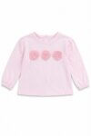 T-shirt Manches Longues Bébé Fille Rose - Application Fleurs en Relief