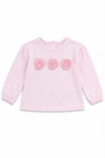 T-shirt Manches Longues Bébé Fille Rose - Application Fleurs en Relief