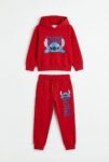 Lot 2 Ensembles Survêtement Disney Stitch - Sweat à Capuche & Pantalon - Blanc et Rouge