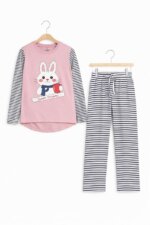 Ensembles Pyjamas Fille Manches Longues – Hauts Imprimés Ours / Lapin & Pantalons Rayés - Image 2
