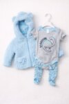 Ensemble 3 Pièces Bébé Garçon - Veste Polaire Capuche Oreilles, Body & Pantalon Pyjama Pieds Dinosaures