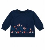Ensemble Fille Sweat Bleu Marine Papillons et Jupe Tutu En Tulle Pêche Motifs Fleurs - Image 3