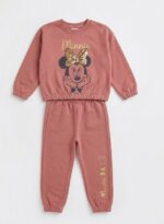 Ensemble Survêtement Fille Minnie Mouse Vieux Rose Sweat et Jogging Nœud Paillettes - Image 2