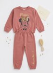 Ensemble Survêtement Fille Minnie Mouse Vieux Rose Sweat et Jogging Nœud Paillettes