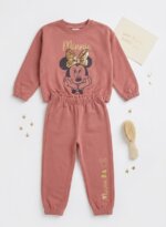 Ensemble Survêtement Fille Minnie Mouse Vieux Rose Sweat et Jogging Nœud Paillettes