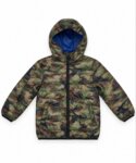 Doudoune à Capuche Garçon Motif Camouflage – Blouson Légèrement Matelassé Doublé Bleu