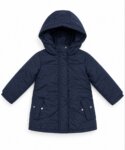 Manteau Long Matelassé Fille à Capuche – Parka Bleu Marine Motif Fleurs Surpiquées