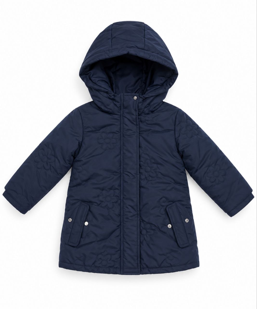 IMAGE 2026-09-05 13:56:16 Manteau Long Matelassé Fille à Capuche – Parka Bleu Marine Motif Fleurs Surpiquées - Image 1