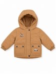 Manteau Bébé / Garçon Chaud à Capuche – Parka Marron Camel Doublée Sherpa Motif Camions