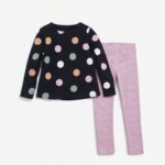 Ensemble 2 Pièces Fille – T-Shirt Manches Longues & Legging Confort (Pois, Étoile, Inscription)