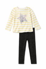Ensemble 2 Pièces Fille – T-Shirt Manches Longues & Legging Confort (Pois, Étoile, Inscription) - Image 3