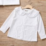 Chemise & Chemisier Fille à Col Claudine en Dentelle – Manches Longues Chic (Vert, Beige, Rose, Blanc) - Image 2