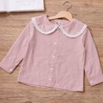 Chemise & Chemisier Fille à Col Claudine en Dentelle – Manches Longues Chic (Vert, Beige, Rose, Blanc) - Image 3