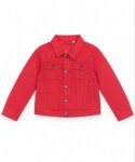 Veste en Jean / Veste en Toile Enfant – Coupe Classique Denim (Vert Turquoise / Rouge)