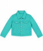 Veste en Jean / Veste en Toile Enfant – Coupe Classique Denim (Vert Turquoise / Rouge) - Image 3
