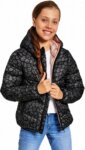 Doudoune Chaud Fille à Capuche – Manteau Matelassé Imprimé Léopard / Taches