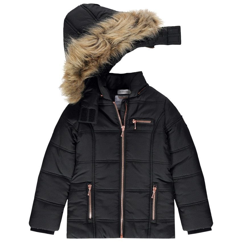 IMAGE 2026-09-07 11:25:04 Manteau Chaud Fille / Parka Noire à Capuche Fourrure – Doudoune Matelassée Zips Dorés - Image 1