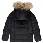 Manteau Chaud Fille / Parka Noire à Capuche Fourrure – Doudoune Matelassée Zips Dorés - Image 3