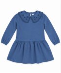 Robe Fille Bleu Ciel à Col Claudine Brodé – Manches Longues Chic & Rétro