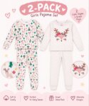pack de 2 Pyjamas Fille Manches Longues – Ensemble Nuit Motif Renne & Cerf (Coton Doux)