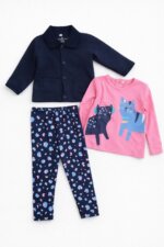 Ensemble 3 Pièces Bébé / Newborn – Veste Boutonnée, T-Shirt Manches Longues & Pantalon Stretch - Image 2
