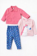 Ensemble 3 Pièces Bébé / Newborn – Veste Boutonnée, T-Shirt Manches Longues & Pantalon Stretch