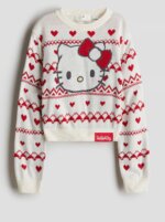 Pull Maille Jacquard Hello Kitty – Blanc & Rouge Style Hiver / Jacquard - Image 2