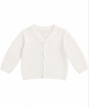 Gilet Cardigan Blanc Écru Fille / Bébé en Maille Ajourée – Veste Boutonnée Chic