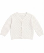Gilet Cardigan Blanc Écru Fille / Bébé en Maille Ajourée – Veste Boutonnée Chic