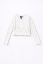 Ensemble Fille 2 Pièces – Haut Blanc en Maille Torsadée & Jupe Verte Imprimé Fleuri - Image 3