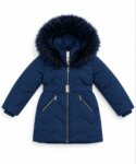 Manteau Parka -Matalan- Fille Bleu Canard – Doudoune Longue à Ceinture & Capuche Fourrure