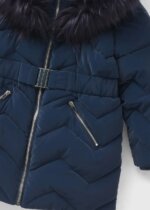 Manteau Parka -Matalan- Fille Bleu Canard – Doudoune Longue à Ceinture & Capuche Fourrure - Image 3